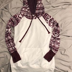 Maroon and white hoodie